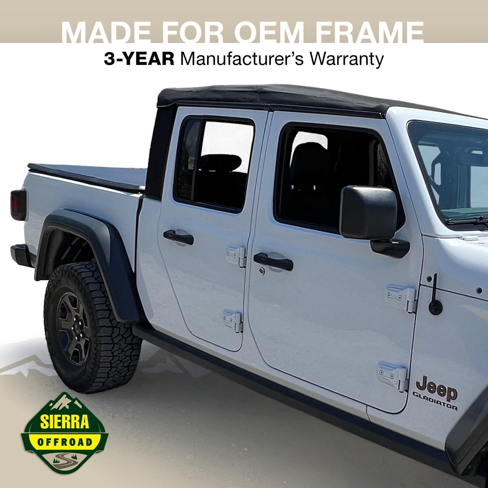 Sierra Offroad Soft Top for 2020 - 2026 Jeep Gladiator JT Black Sailcloth Vinyl