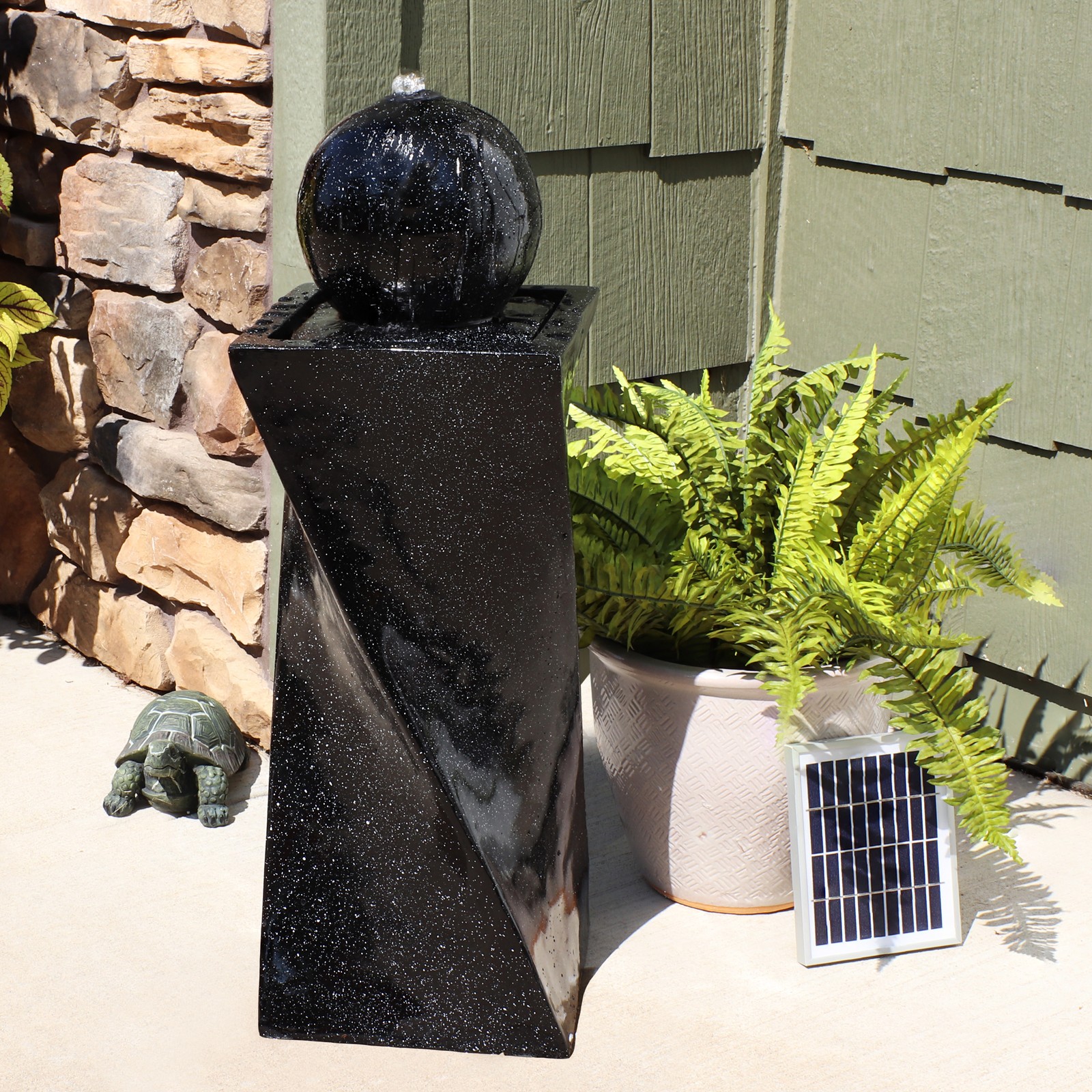 Black Ball Solar Water Fountain with Battery/LED Lights - 30 in by Sunnydaze