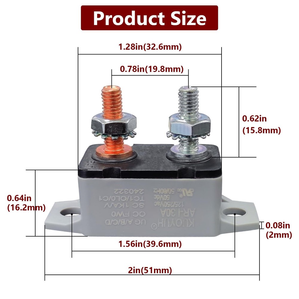 Auto Reset Circuit Breaker, Stud Type Breakers with Cover, 12V - 24V...