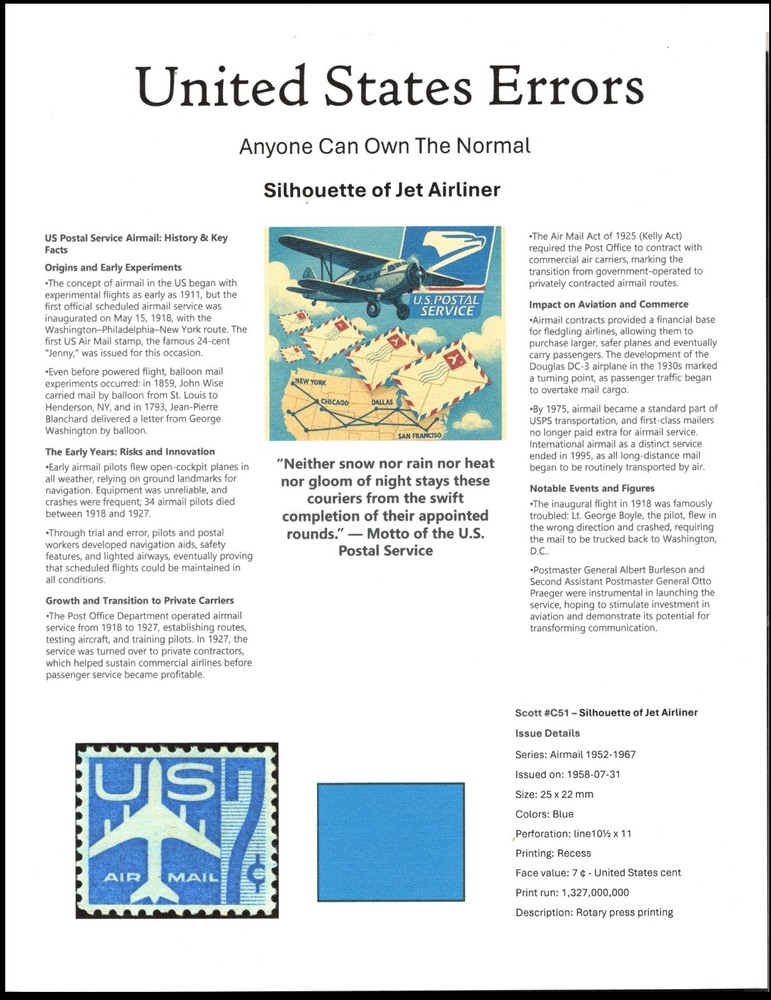 Centsational Custom Presentation Panel For Error SN C51 - 8.5” X 11”