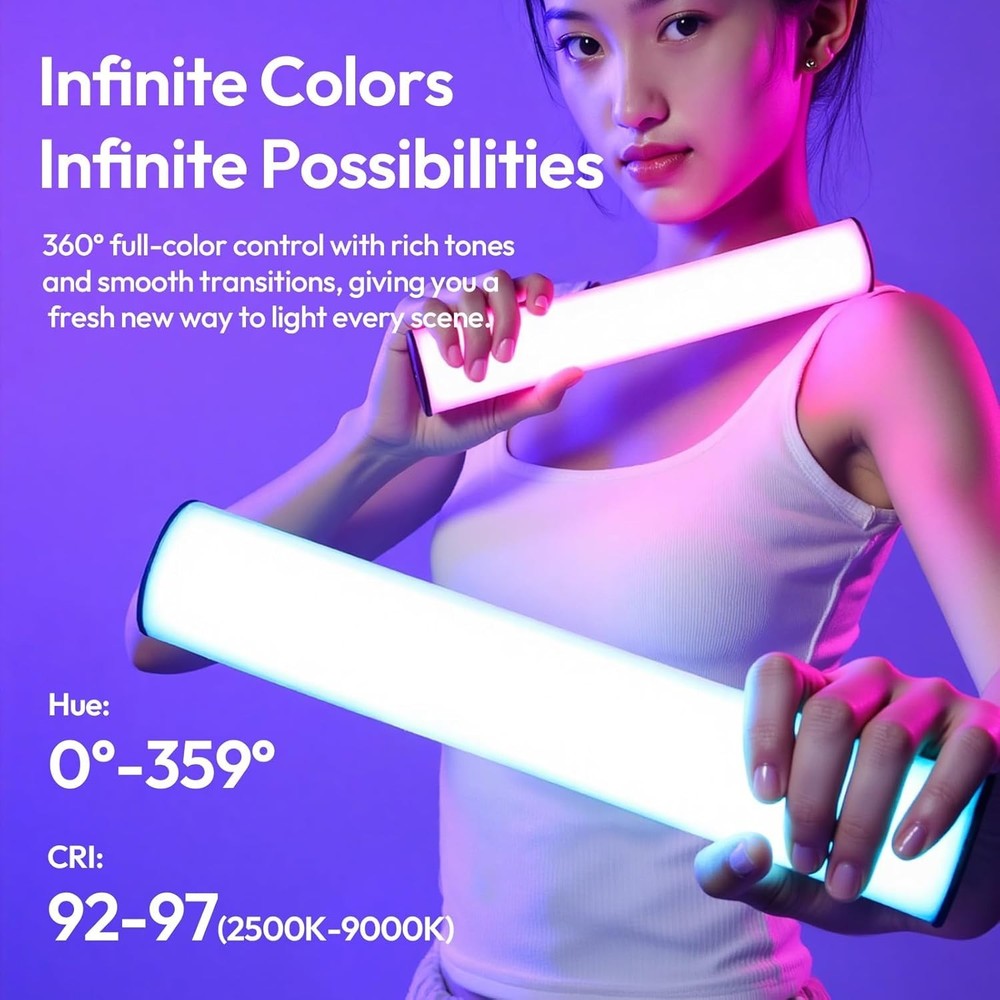 Portable RGB Handheld Light Wand with 20 Dimmable Effects & Diffuser Included