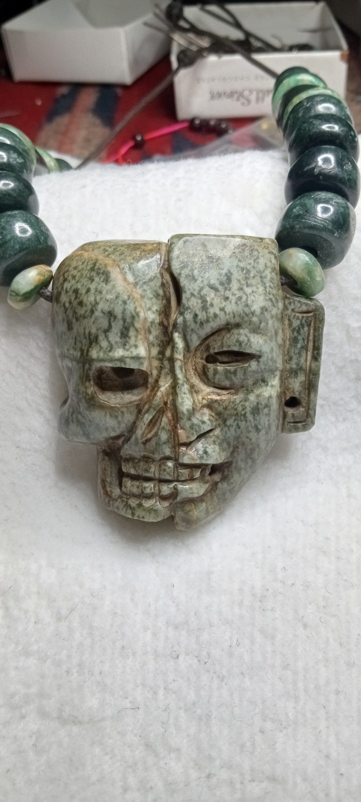 Aztec Modern Precolombian Life and Dead Mask Neckalce.