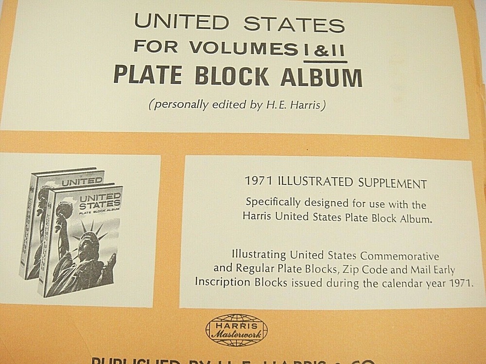 Harris 1971 United States Plate Block Album Supplement X109F Vol. I & II NOS