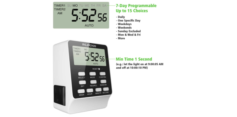 Dual Digital Light Outlet Timer Switch 18 Programs Auto Turn On Off Electronics