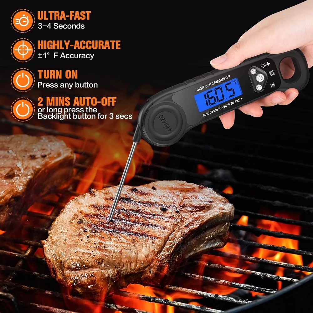 Waterproof Cooking Thermometer with Large Backlit Display for Easy Reading