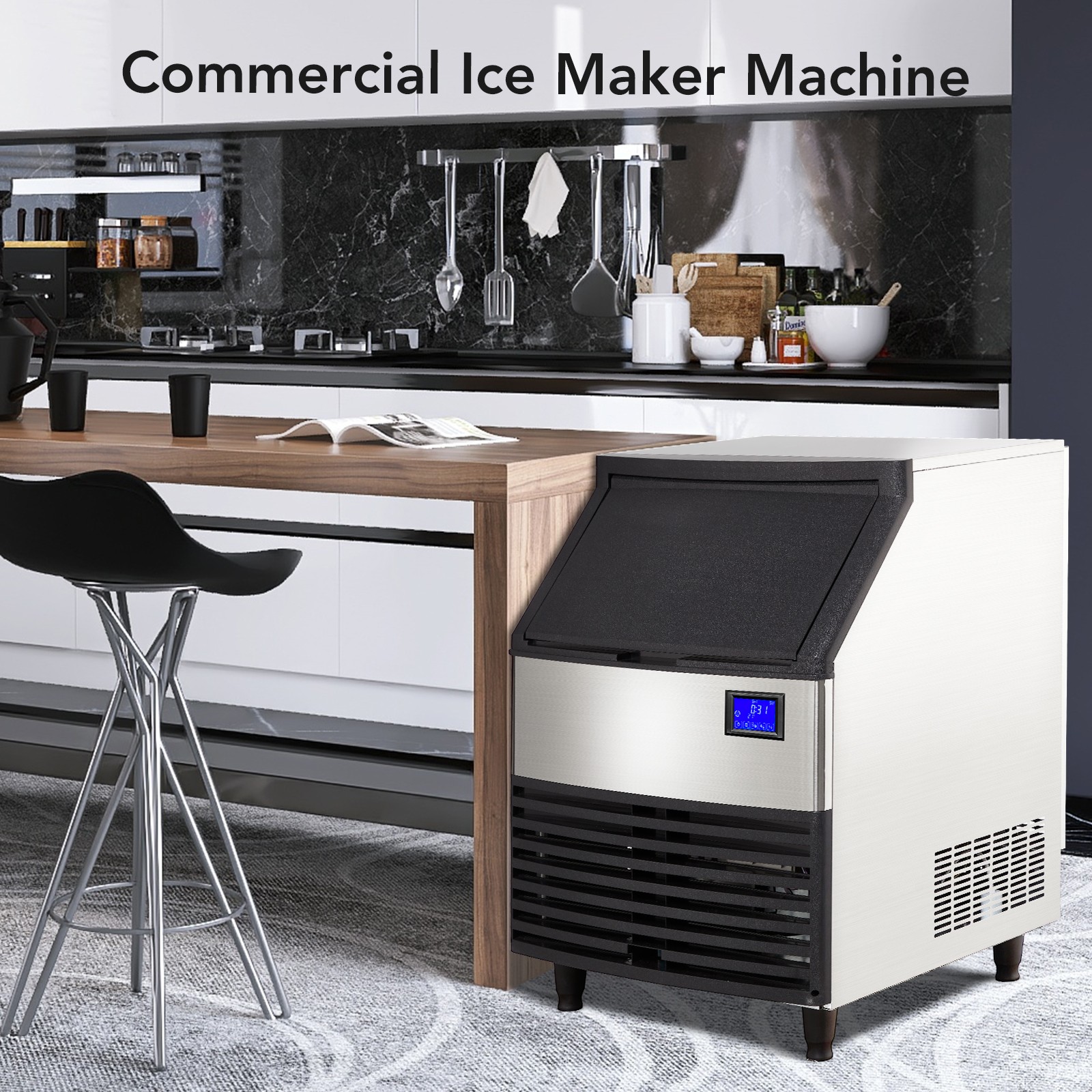 Commercial Ice Maker, 176lbs/24 Hours, Ice Maker Machine with 99lbs Storage Bin
