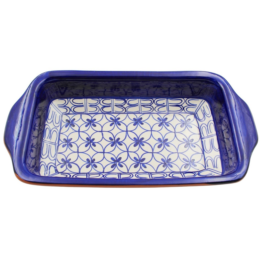 Xarazarte Geometric Blue Rectangular Baking Dish, Hand-Painted Terracotta