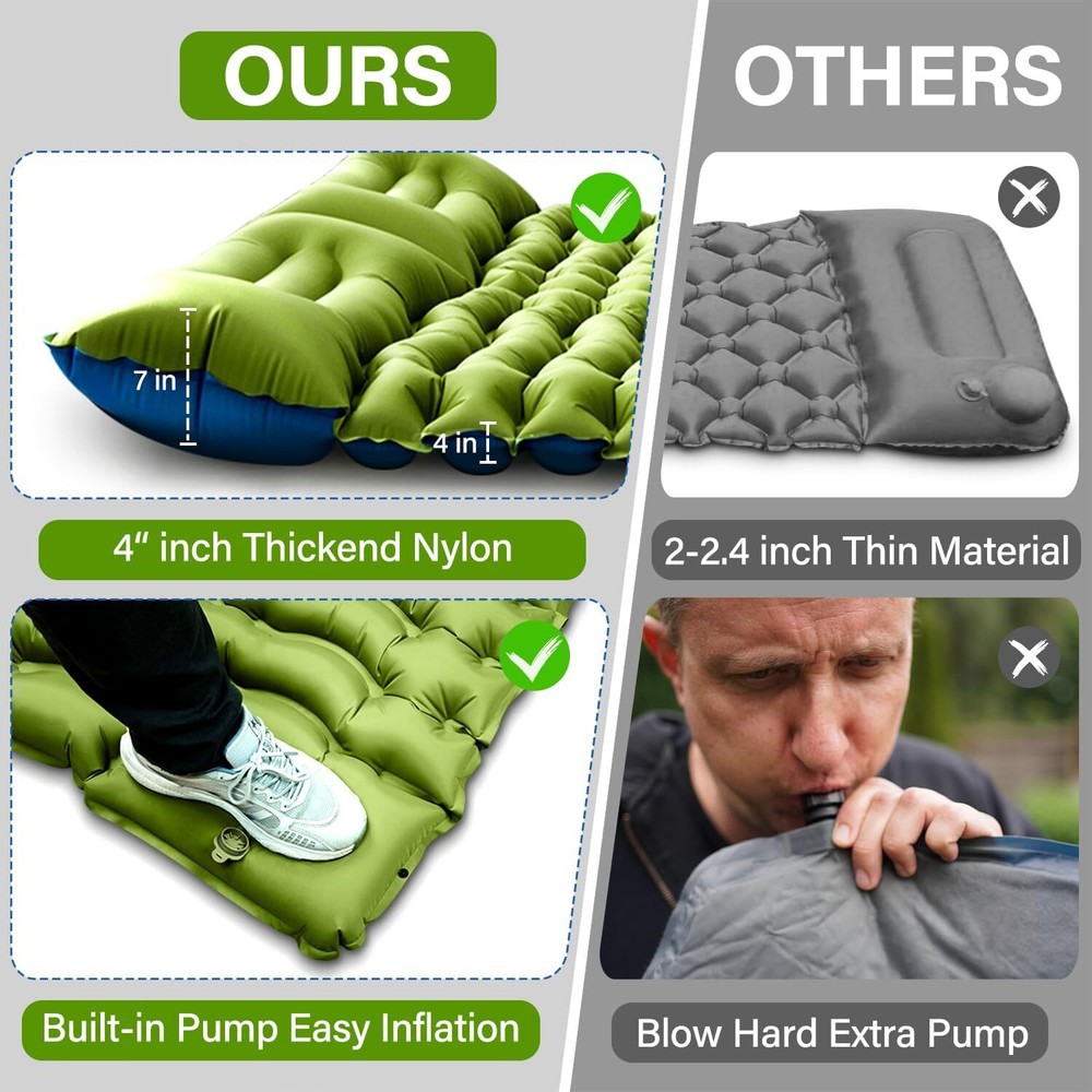 Double Sleeping Pad -Self Inflating Extra Thick Double Sleeping Pad with Pillow