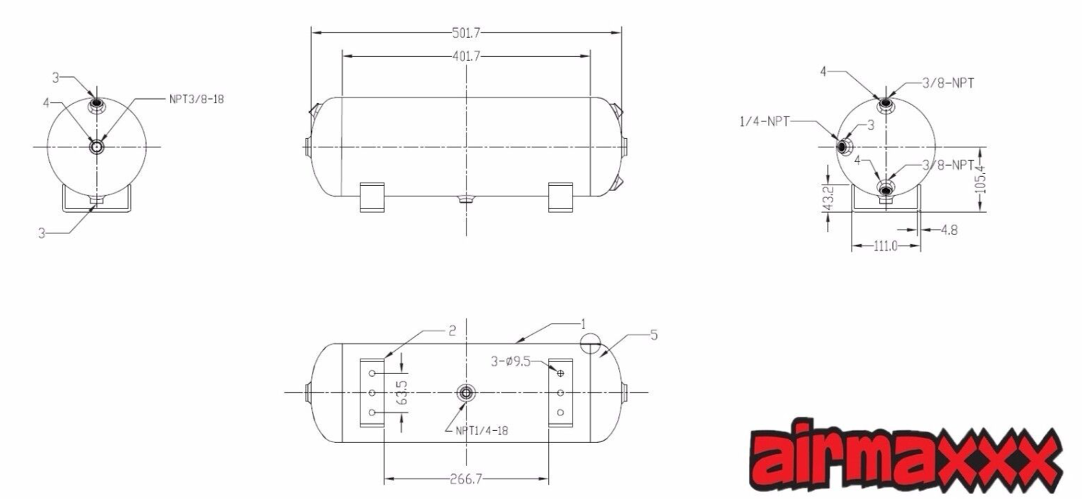 airmaxxx 3 Gallon 6 Port Steel Air Tank Air Suspension Train Horn Compressor