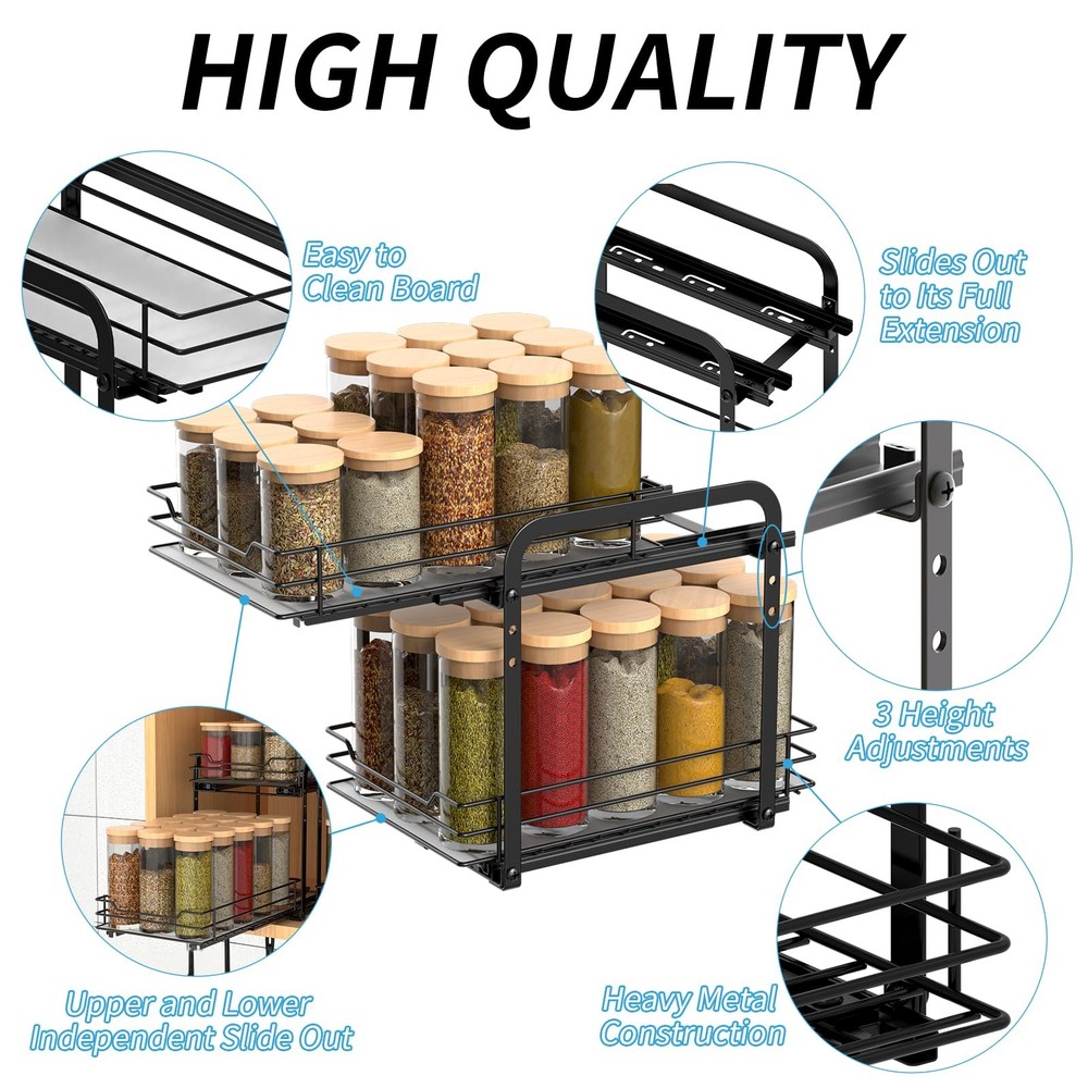 2-Tier Spice Rack, Pull Out Spice Racks Organizer for Cabinet, Height Adjusta...