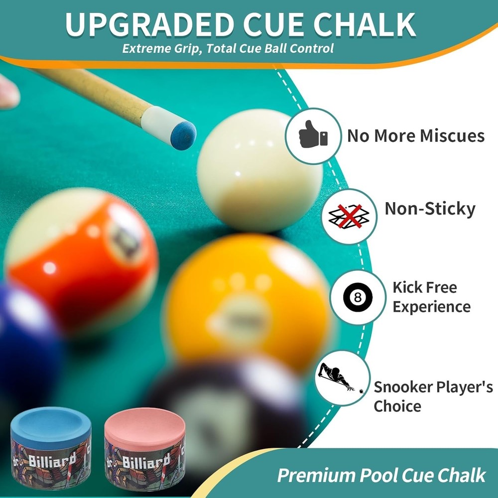 Pool Cue Chalk 2 Pack, Nano Technology Pool Stick Chalk, Billiard Table Acces...