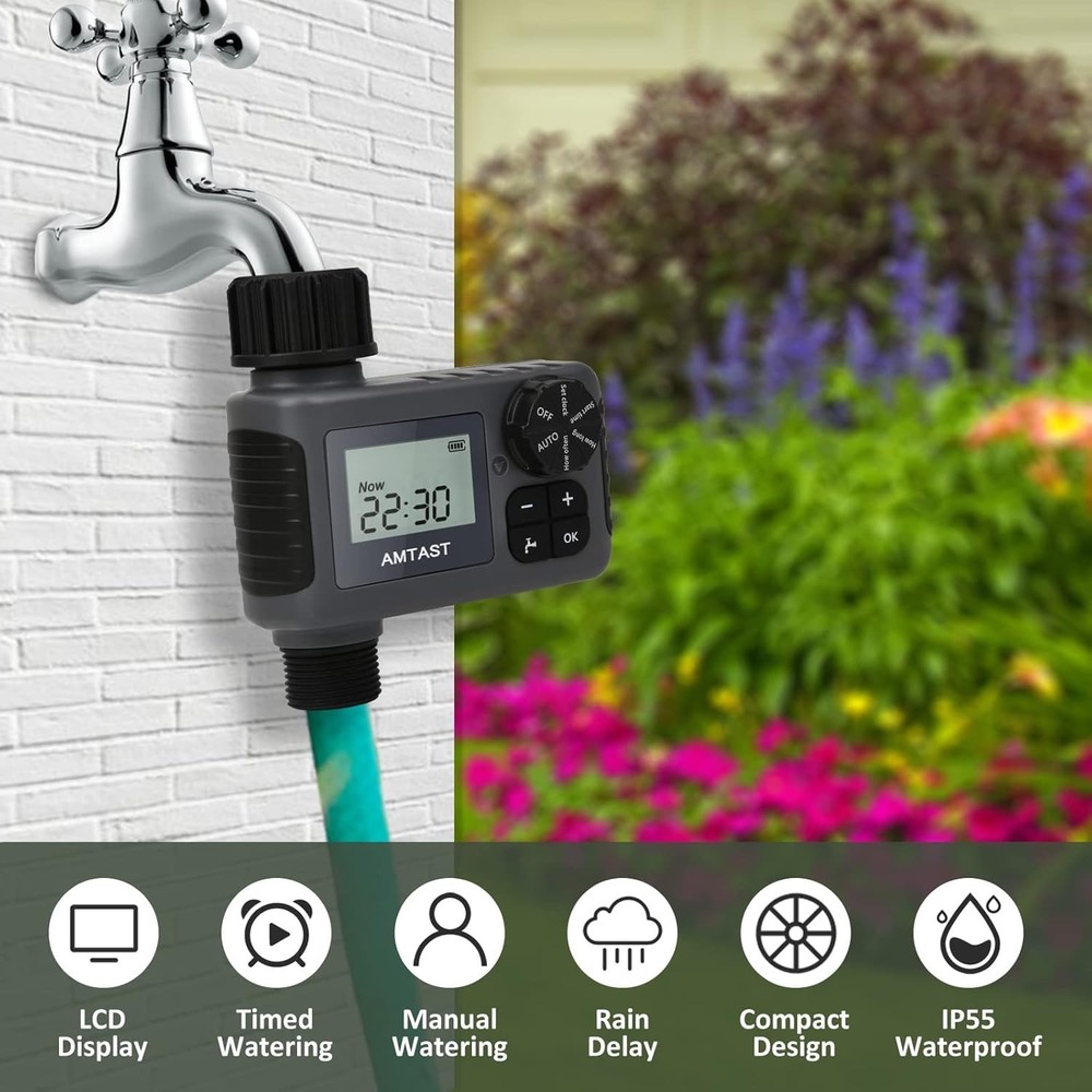 Programmable Sprinkler Timer with Rain Delay for Garden Hose - Black, Digital...