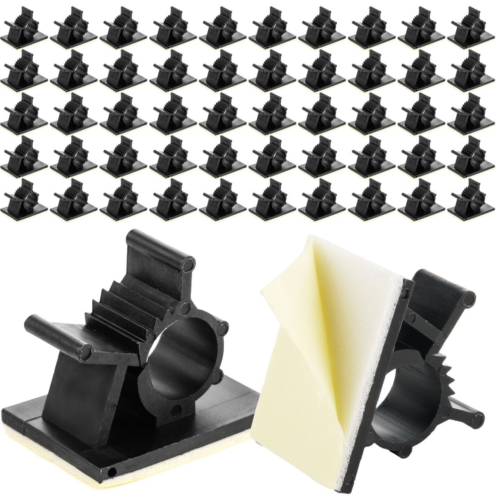 Black Self-Adhesive Adjustable Cable Clips - 50 Pack - Secure Wire Holders