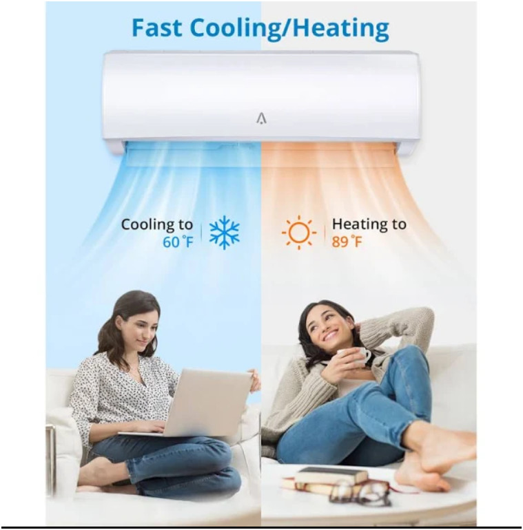 Wall-Mounted White Air Conditioner Heating & Cooling Remote Control Digital