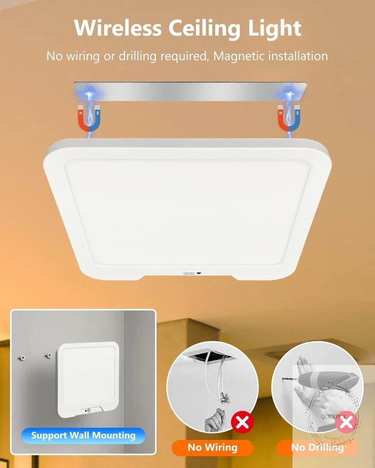 Rechargeable Motion Sensor Ceiling Light with Remote, Dimmable Magnetic Mount