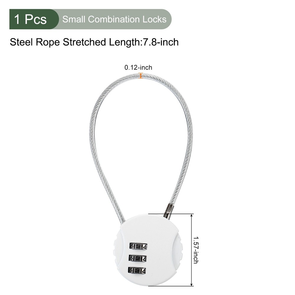 1Pc Small Combination Locks, 3 Digit Baggage Padlocks(White, 7.8-Inch)