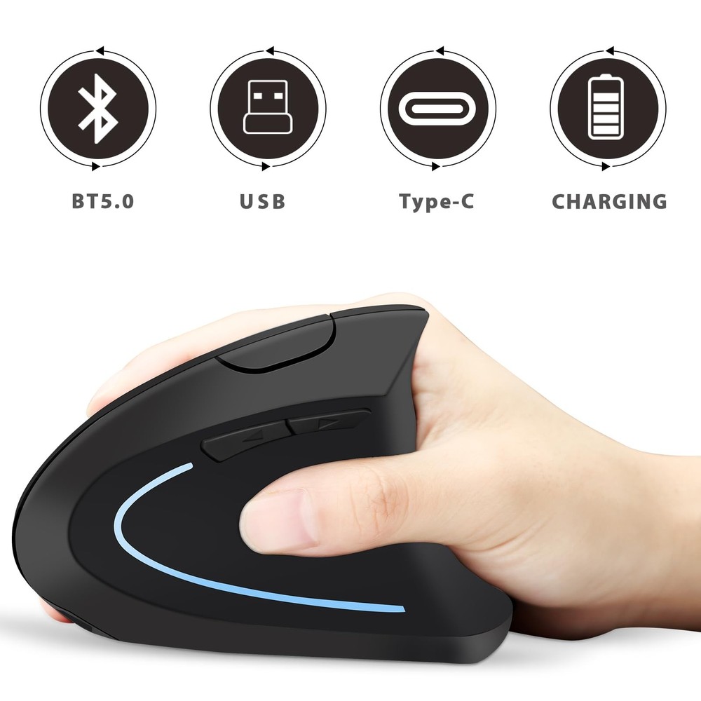 Ergonomic Mouse Wireless Bluetooth Vertical Mouse Three-mode Connection:BT5.0...