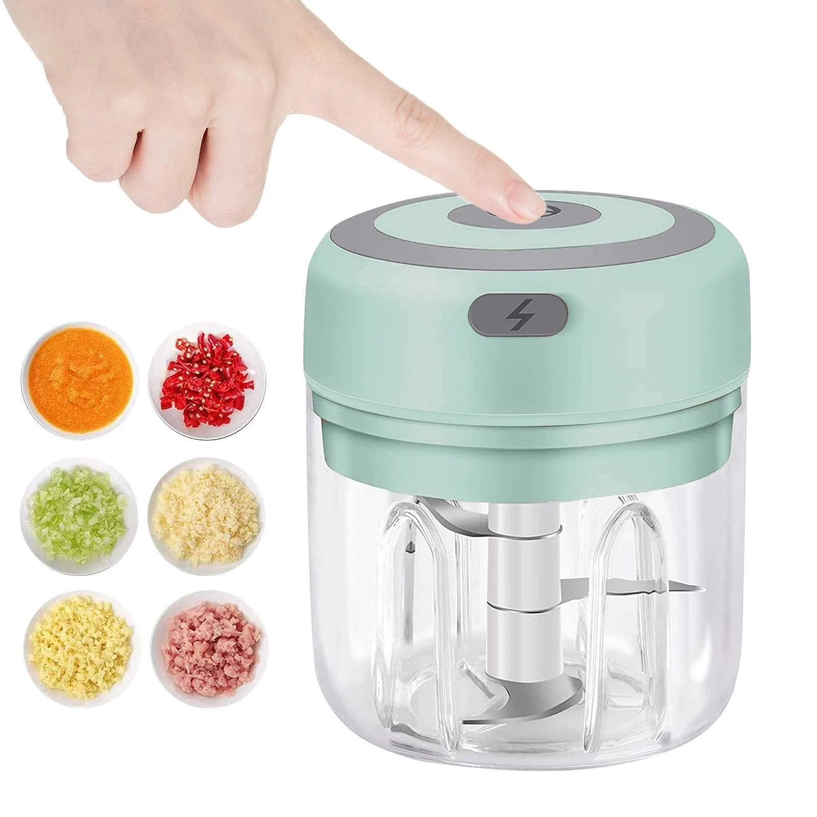 Electric Garlic Press Chopper Chili Onion Fruits Meat Mincer Blender Mixer250ML