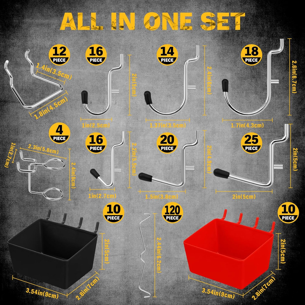 297PC Pegboard Hooks & Bins Organizer Kit Garage Workshop Storage Tool Set