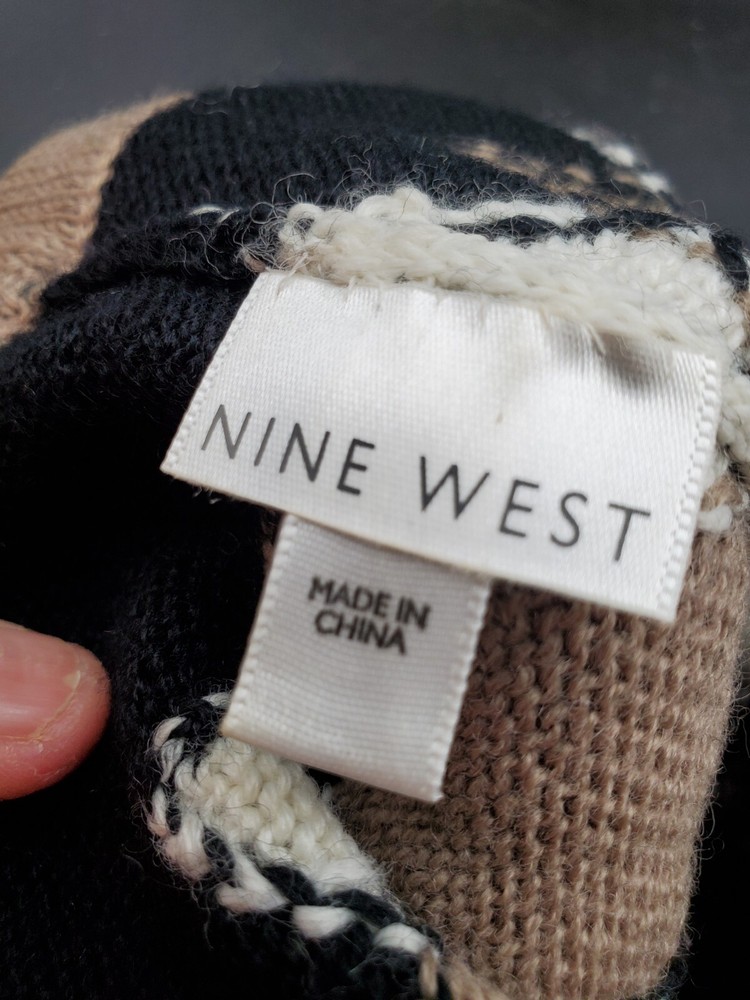 Nine West Argyle Tuque Knit Cap Hat Wool Blend One Size