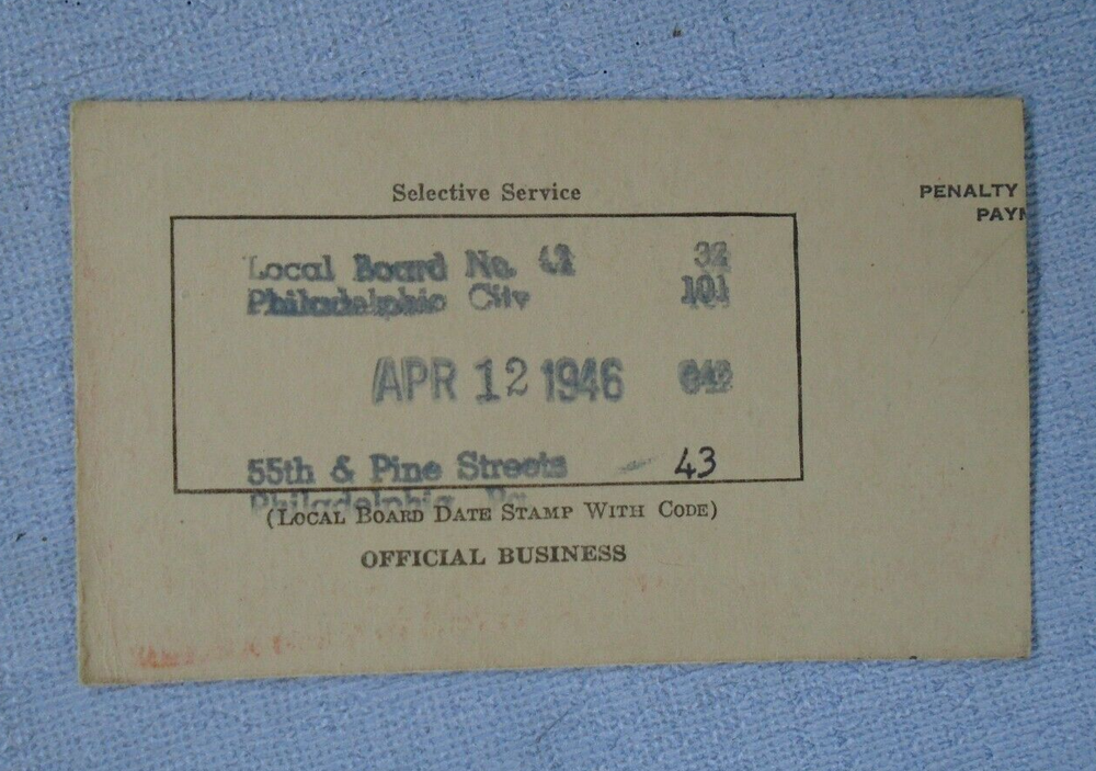 US Selective Service 1946 "draft card"