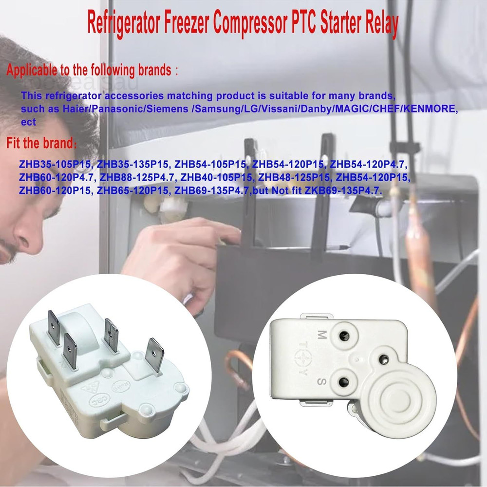 Refrigerator Freezer Compressor PTC Starter Relay, 4 Pins Over Load Protector