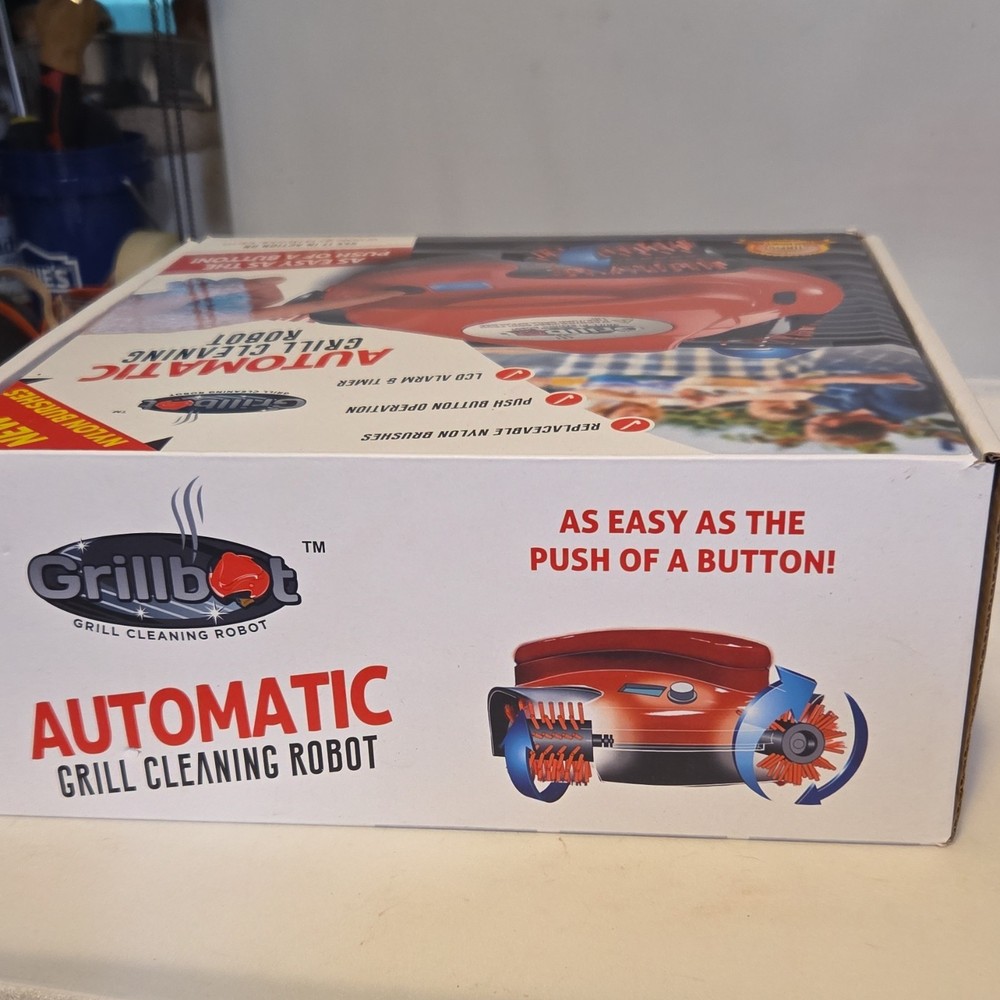 Grillbot Automatic Grill Cleaning Robot Red Replaceable Nylon Brushes LCD Timer