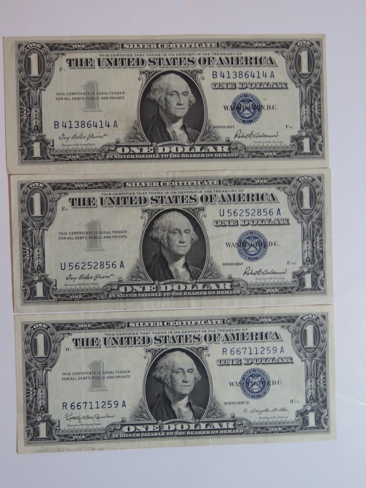 3- 1957 Silver Certificates - Lightly Circulated Condition
