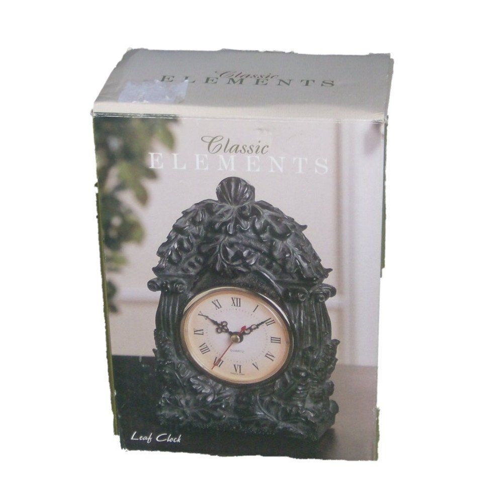 Elements Resin Leaf Desk Mantle Clock Cassic Old World Style