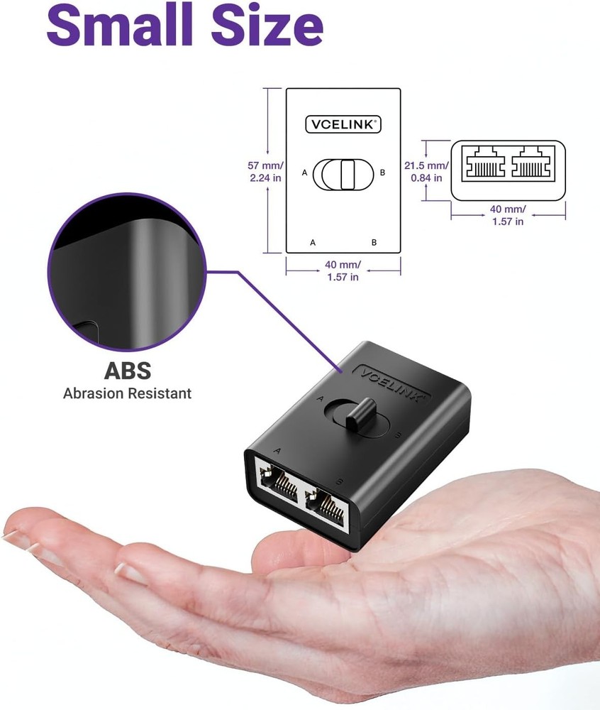 VCELINK RJ45-Netzwerk-Switch, Ethernet-Splitter, 2 Anschlüsse, 1-Out oder...