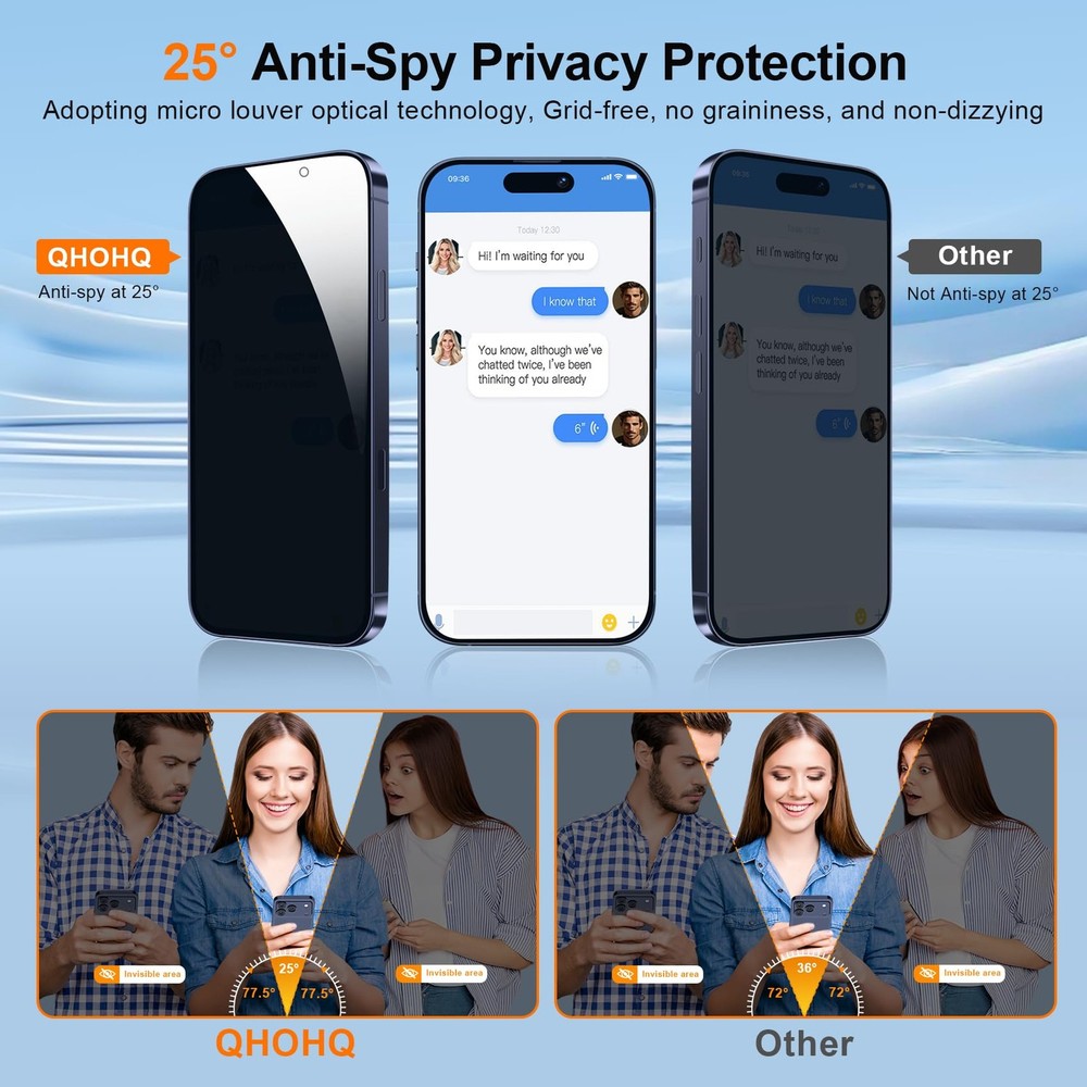 [1-Second Auto-Install] QHOHQ 3 Pack Privacy Screen Protector for iPhone 17 P...