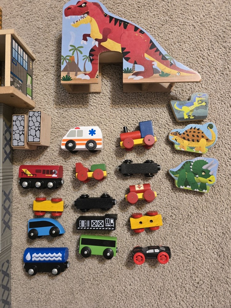 Wodden Train And Car Lot