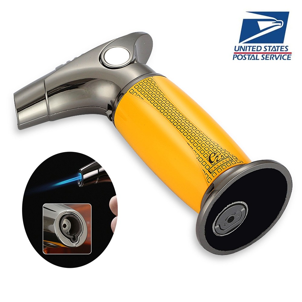 Metal Cigar Lighter Windproof Refillable 1 Jet Flame Torch Gift Box Adjustable