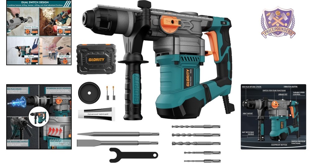 Heavy Duty Rotary Hammer Drill 13 Amp SDS-Plus 4 Functions Variable Speed