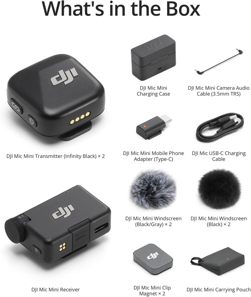 Mic Mini (2 TX + 1 RX + Charging Case), Wireless Lavalier Microphone for Iphone/