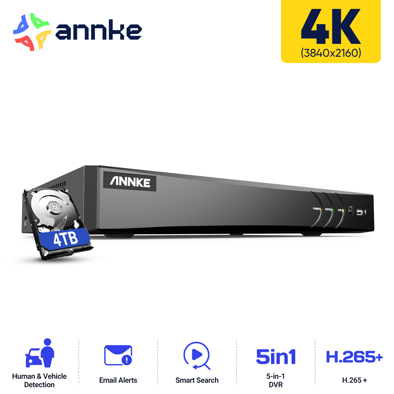 ANNKE 5IN1 4K 8MP 8CH DVR Video for CCTV Security Camera System AI Motion H.265+