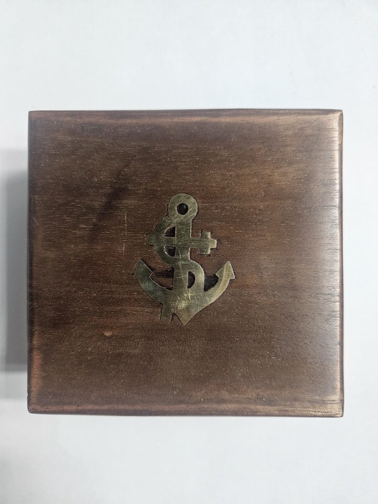 Brass Compass With Wood Case