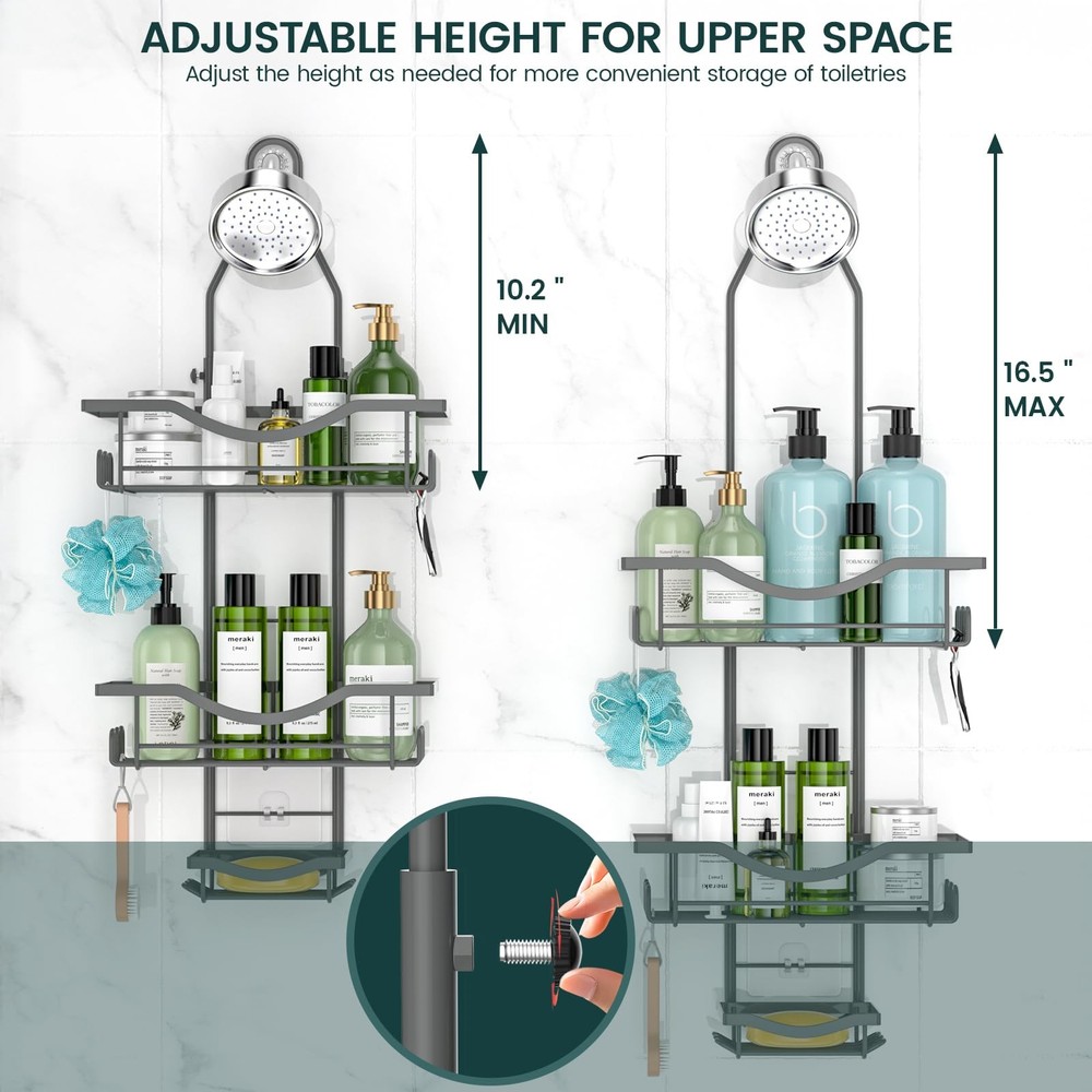 Shower Caddy Hanging Adjustable, Extended Length Rustproof Shower Caddy Over ...