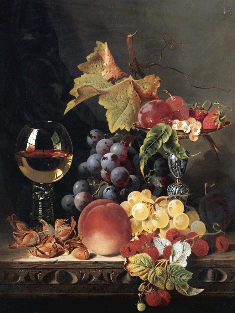 wine goblet fruit grapes E. Ladell Tile Mural Wall Backsplash Art Marble Ceramic