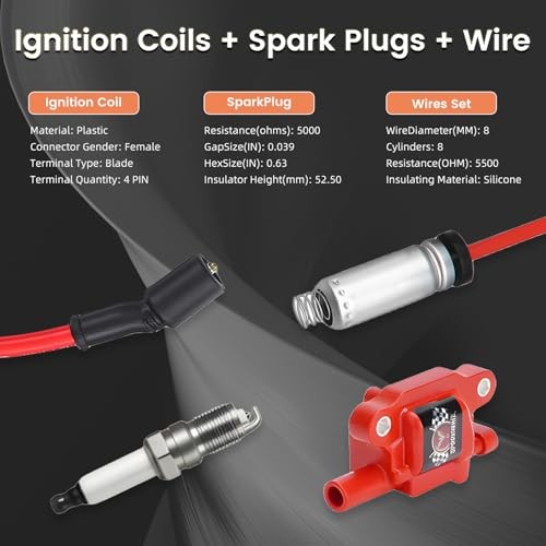 UF413 Ignition Coil & Spark Plug Kit (Square Type) 8-Piece Set for 2005-2016
