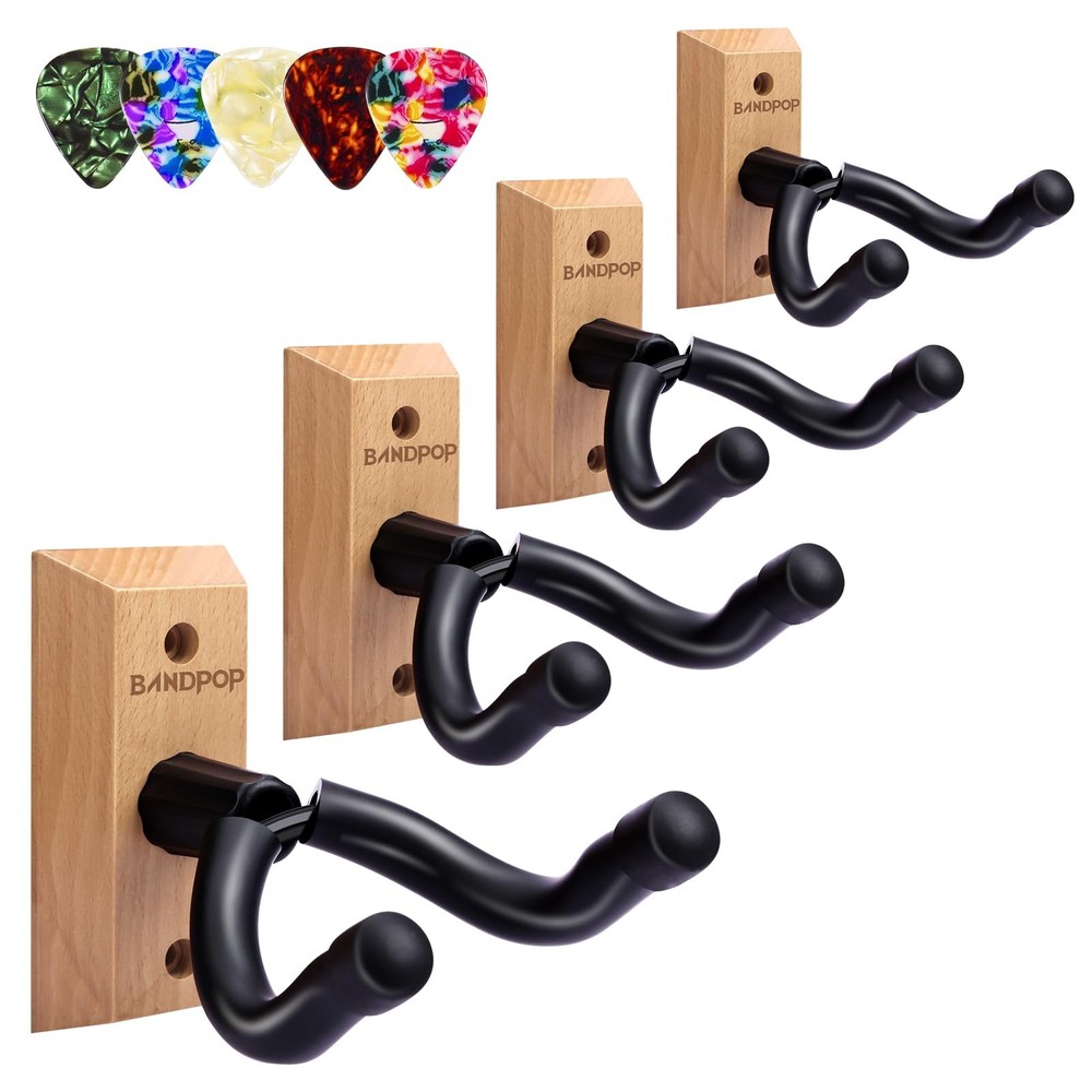 Bandpop Guitar Wall Mount 4 Pack - Solid 2 Pack, Nature Beech Wood 4pack