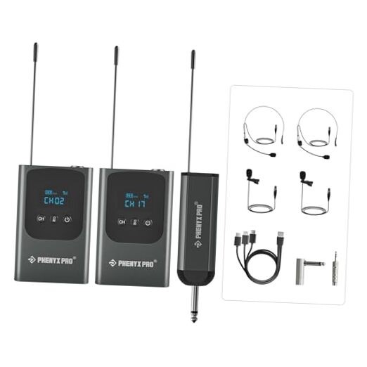Dual Digital Wireless Microphone System, Portable Mini Receiver, 2x15 UHF
