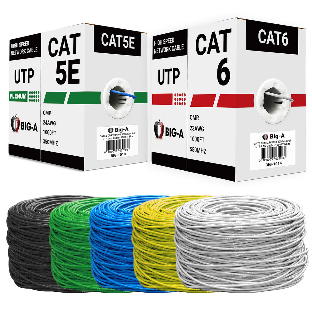 Cat5e Plenum 1000ft Cat 6 Ethernet Cable Riser Bulk Cat 5e Cat6 Coed (CMP CMR)