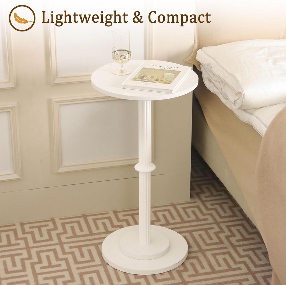 Drink Table Small Side Table Small Spaces Durable Round End Table W/ Fluted Wood