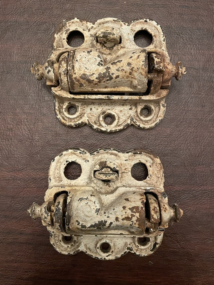 Antique Cast Iron Spring Loaded Screen Door Hinge Hardware Set
