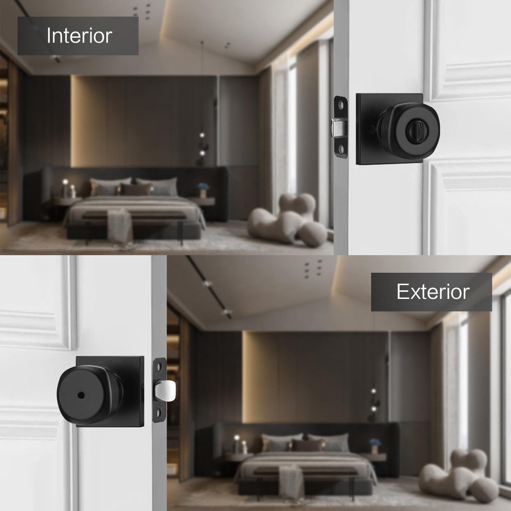 NCSEN Black Door Knobs Interior, Square Doorknobs for Privacy 1, Matt