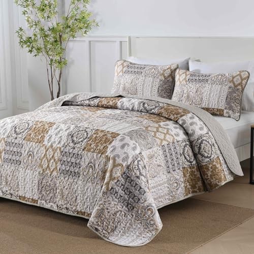 Boho Quilt Set Size Patchwork Plaid Bedspread Bedding Sets Paisley Queen Blue