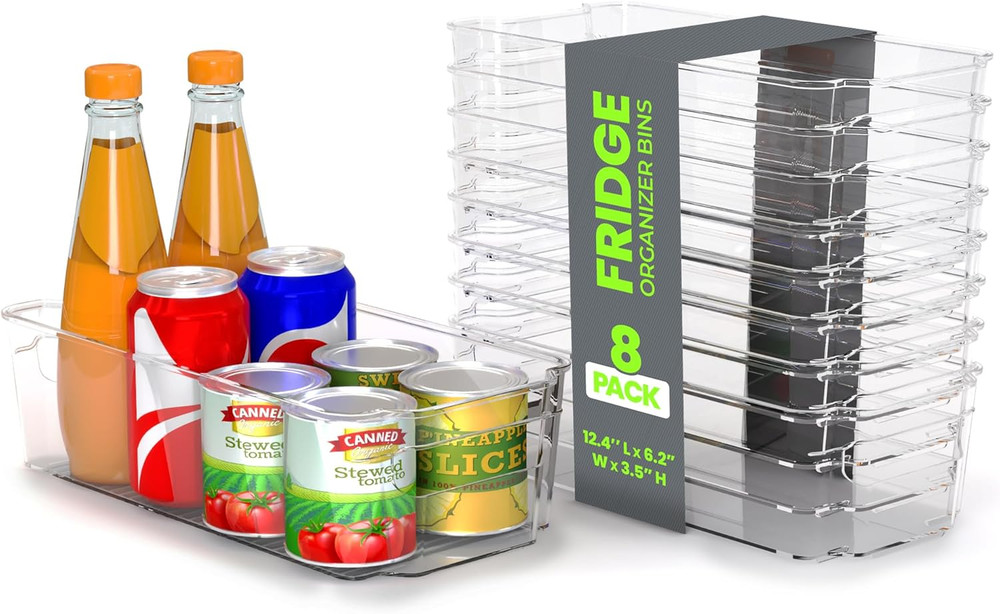 - Fridge & Refrigerator Organizer Bins (8 Pack), Clear Stackable Durable Plastic