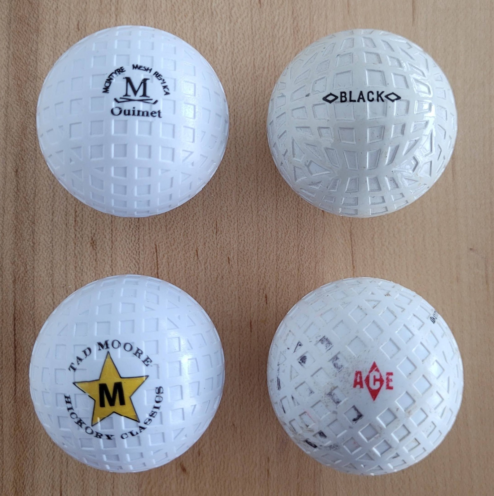 4 Antique Vintage Mesh Square Dimple Golf Balls Remake Black Tad Moore Quimet