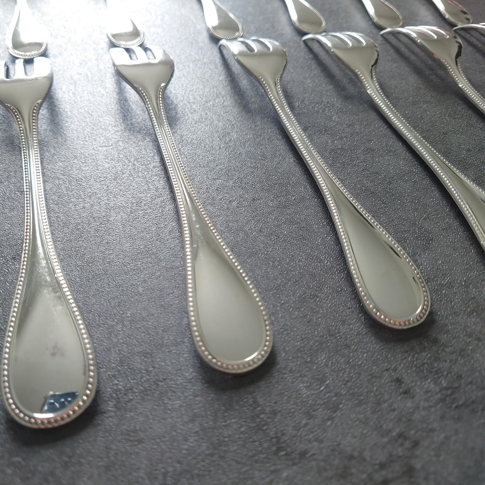 Christofle Perles 12pcs Silverplate Flatware Cake Fork Coffee Spoon Excellent